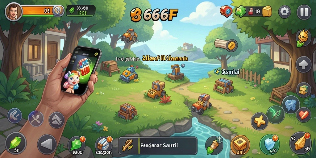 Screenshot gameplay 666F menampilkan aksi idle yang seru dan grafis berwarna.