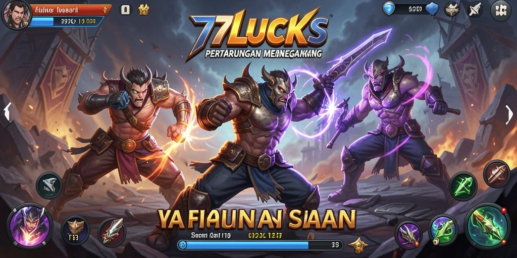Screenshot utama 77LUCKS menampilkan aksi pertarungan yang mendebarkan.