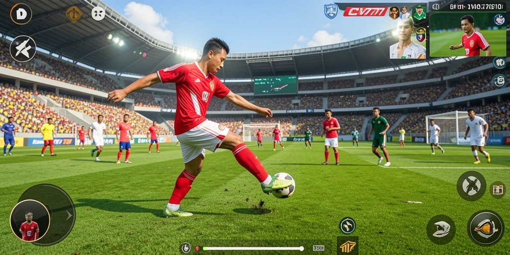 Tampilan gameplay seru dari CV777 dengan aksi sepak bola yang menegangkan.