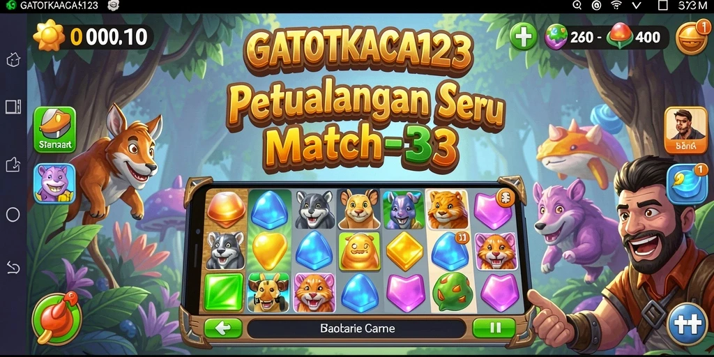 Tampilan gameplay seru GATOTKACA123 dengan elemen Match-3.