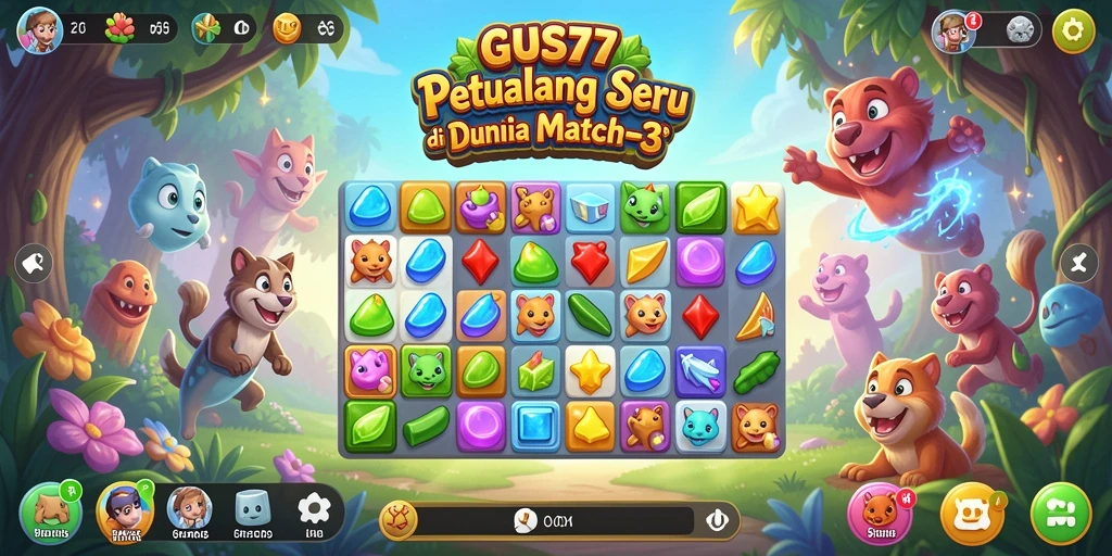 Screenshot menampilkan gameplay seru GUS77 dalam petualangan match-3.
