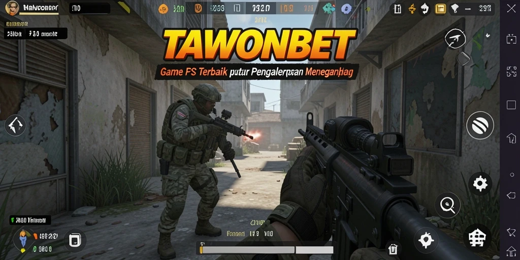 Screenshot gameplay TAWONBET menunjukkan aksi tembak-menembak yang intens.