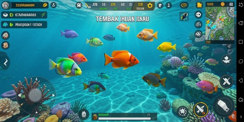 Tampilan gameplay X78 saat menangkap ikan di lautan.