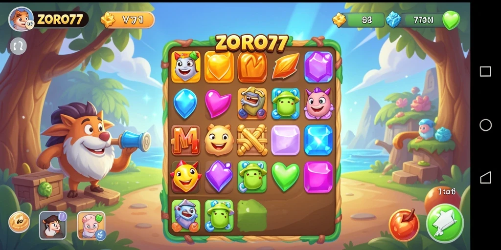 Tampilan gameplay match-3 yang seru dan berwarna-warni dari ZORO77.